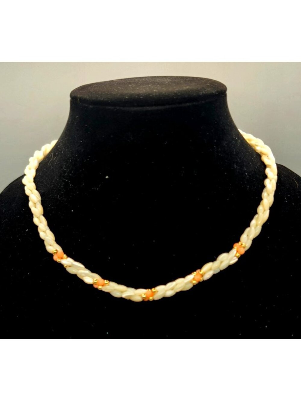 Vintage 1960s Rice Bead Necklace White Coral Gold Barrel Clasp Grandmacore